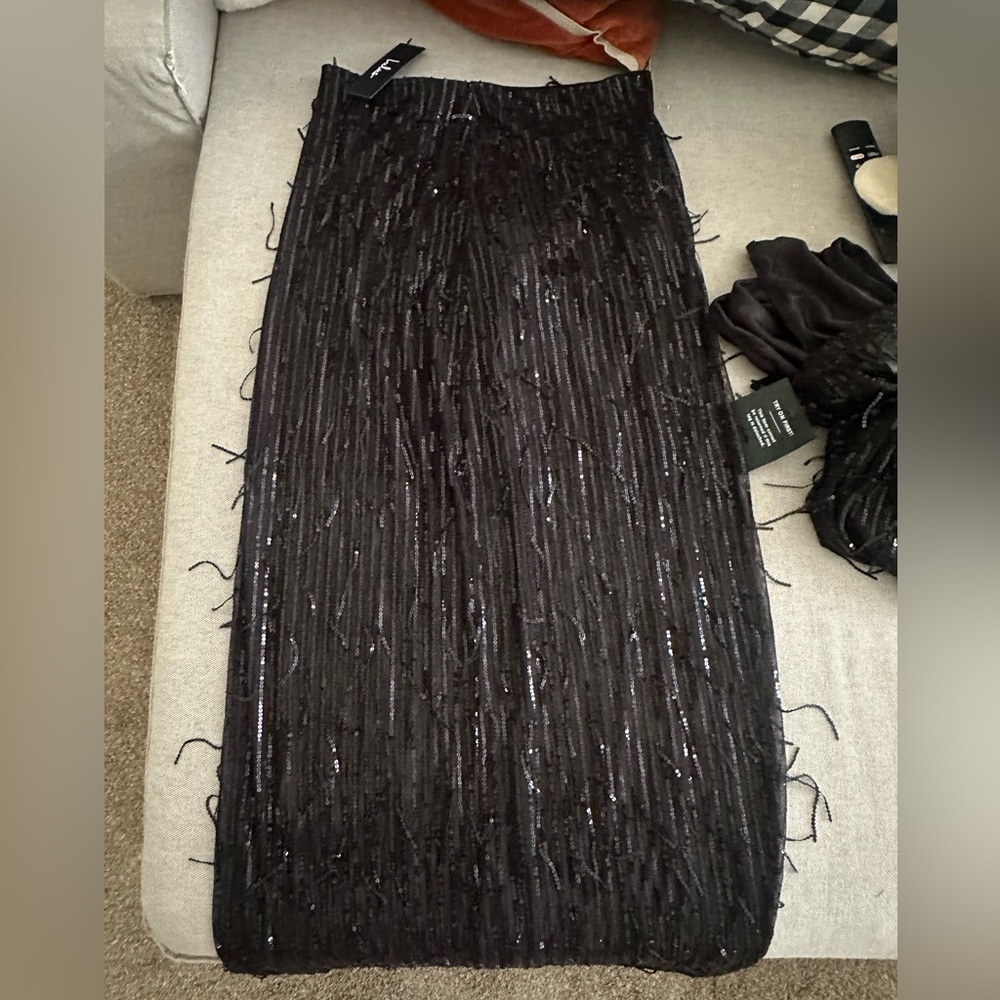Lulu's Black Sequined Midi Skirt - Picture 4 of 5